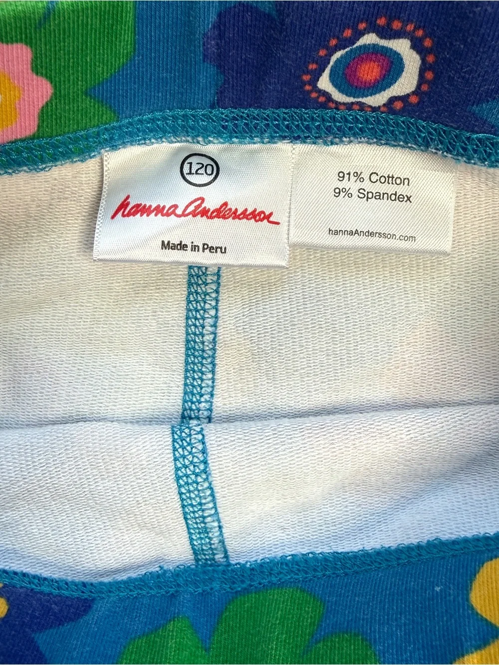 Hanna Andersson Girls Blue Floral Leggings Multicolor Terry Cloth Lined Size 6-7 - Picture 5 of 7